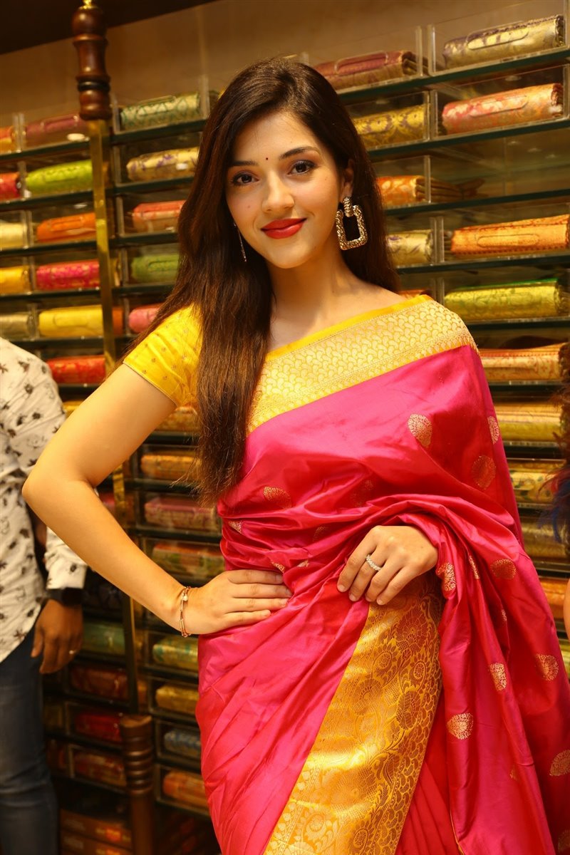 MEHREEN PIRZADA IN RED SAREE AT CHANDANA BROTHERS SHOPPING MALL LAUNCH 3